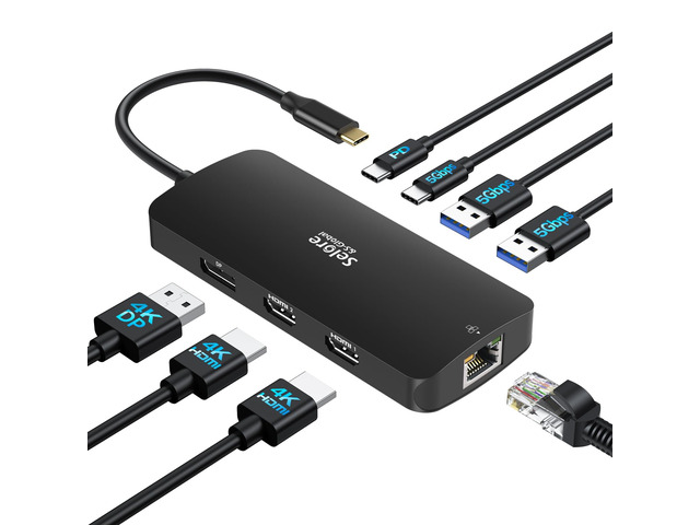 USB C Docking Station Dual Monitor, Selore Docking Station 3 Monitors Triple 4K Display with 2 HDMI, DisplayPort, 1 Gbps Ethernet, 100W PD...