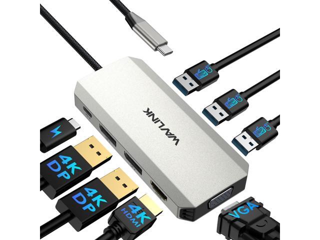 Laptop Docking Station, Quad Monitors, Dual DisplayPort, HDMI, VGA Single 8K@60Hz, 100W PD in,3Ã—USB-A for wireless devices, Compatible with...