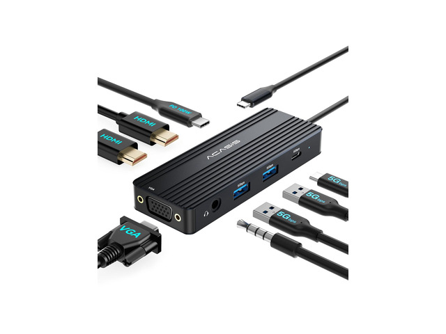 USB C Docking Station Dual Monitors,8-in-1 Laptop Docking Station with Dual Monitor 2*HDMI +VGA +3 * 5G USB-A/C+3.5MM Audio+PD100W, Laptop Dock for...