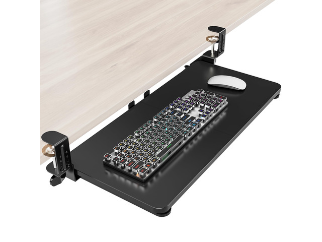 Ergonomic Keyboard Tray Under Desk, 25.6x11.8 Inch Board, Black Heavy Duty Keyboard Drawer, Adjustable Height C-Clamp, Slide-Out Platform, Desk...