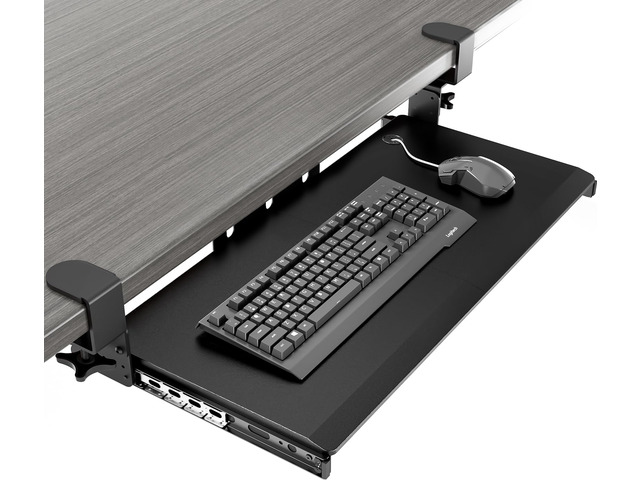 Keyboard Tray Under Desk Pull Out with Extra Sturdy Adjustable C Clamp Mount System, 27.3 (32.5 inch Including Clamps) x 11 Inch Slide-Out Platform...