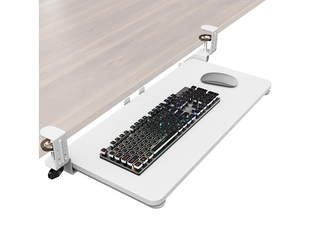 Ergonomic Keyboard Tray Under Desk, 25.6x11.8 Inch Board, White Heavy Duty Keyboard Drawer, Adjustable Height C-Clamp, Slide-Out Platform, Desk...