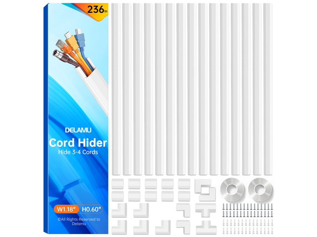 Cord Hider, 236in Cord Covers for 3-4 Wires on Wall, Cable Hider Wire Covers for Cords, Wire Hiders for TV on Wall, TV Cord Hider for Wall Mounted...