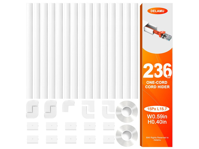 236in Cord Hider, Single-Wire Cord Covers for Wires on Wall, Paintable Snap-on Design Wire Cover, Cable Management Kit for Corner-Mounted TVs, Easy...