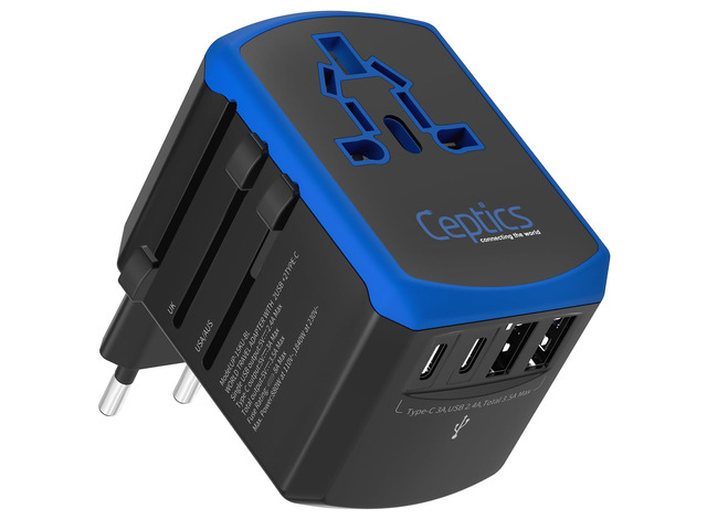 5 in 1 Universal Travel Adapter, 2 USB-A + 2 USB-C, 4 Plug Outputs Universal Power Adapter, Type A, C, G, I Output, Universal Socket, 3.5A USB...