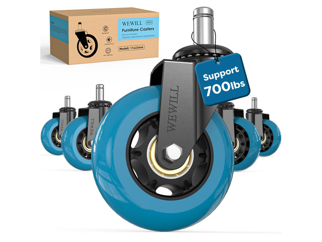 Office Chair Wheels - Rubber Casters Replacement Universal Fit 98% Chair(Set of 5) Heavy Duty 3 Inch Smoothly & Quietly Safe for All Floor,...