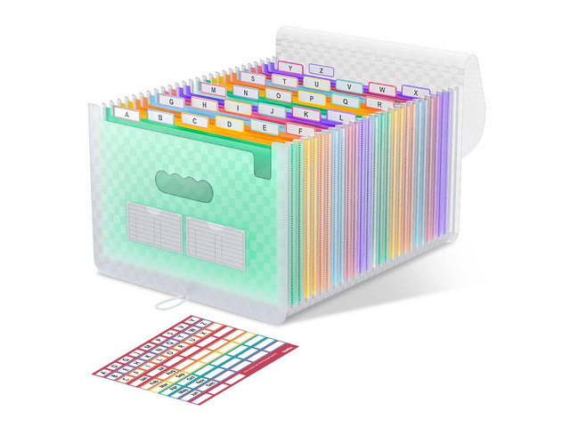 Accordion File Organizer, 26 Pockets Expanding File Folders,Green Monthly Bill Receipt Documents Organizer, A-Z Colorful Tabs, Letter/A4 Size for...