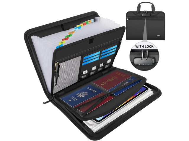 Important Document Organizer with Lock, Fireproof Accordion File Organizer 13 Pockets Expanding File Folder with Handle & Labels, Portable Travel...