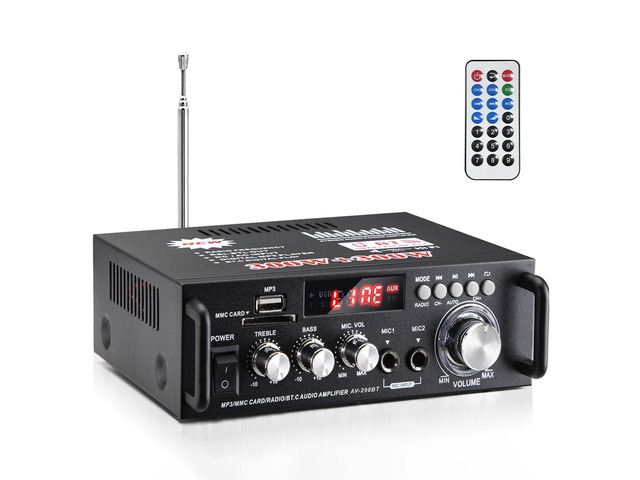 AV-298BT Stereo Audio Amplifier, Max 600W Amp 2 Channel Wireless Bluetooth 5.0 Power Amplifier System, Home Amplifiers Home Theater Audio Stereo...