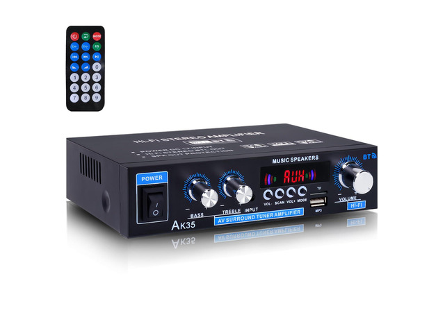 AK35 200W Stereo Audio Amplifier Bluetooth 5.0, 2.0 Channel Mini Amplifier Stereo Receivers with Bass & Treble Control,Home Amplifier w/AUX, USB,...