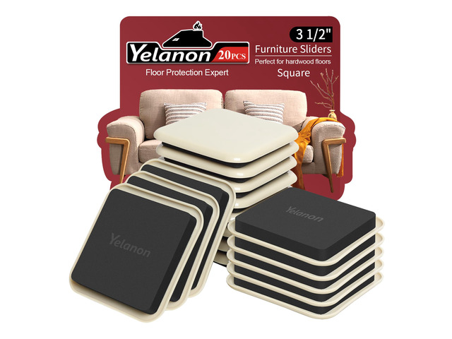 Furniture Sliders 20 Pcs 3.5' Square Beige for Carpet Square sliders for furniture on carpet provide smooth movement. Easy placement, durable...