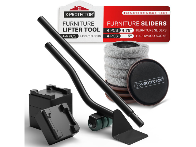 Multi-Surface Furniture Sliders & Furniture Lifter Tool Set 4 PCS 5' Sliders for Furniture with Furniture Jack. Move Your Furniture Easily with...