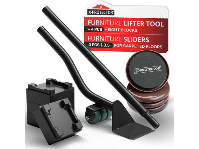 Furniture Sliders for Carpet & Furniture Lifter Tool Set 4 PCS 3 1/2' Sliders for Furniture with Foldable Furniture Jack. Move Your Furniture...
