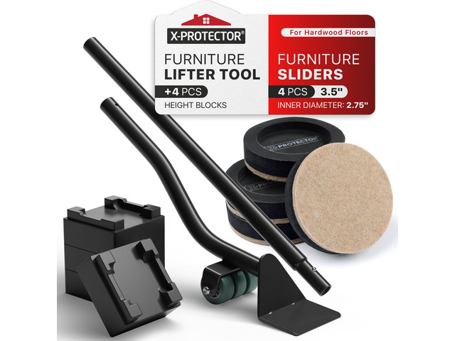 Felt Furniture Sliders for Hard Floors & Furniture Lifter Tool 4 PCS 3 1/2' Sliders for Furniture with Furniture Jack Set. Move Your Furniture...