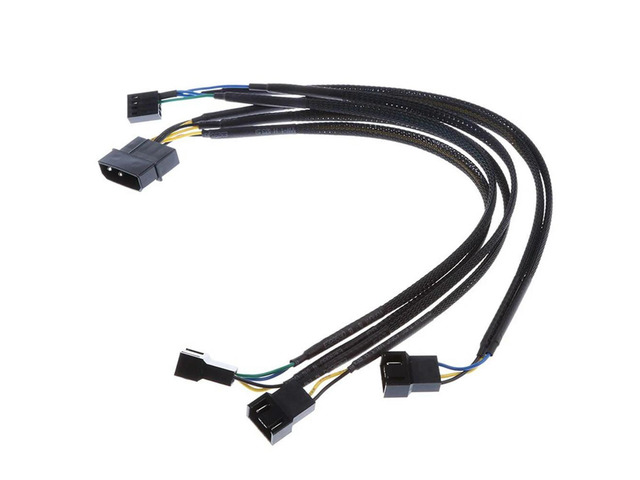 Black Net Sleeved IDE Molex To 4-Pins PWM CPU Case Cooling Fan Splitter Hub Power Adapter Cable, Molex To PWM