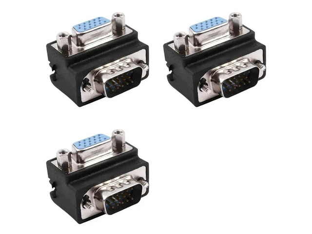3X 15-Pin VGA Male To Female M/F Right Angle Adapter