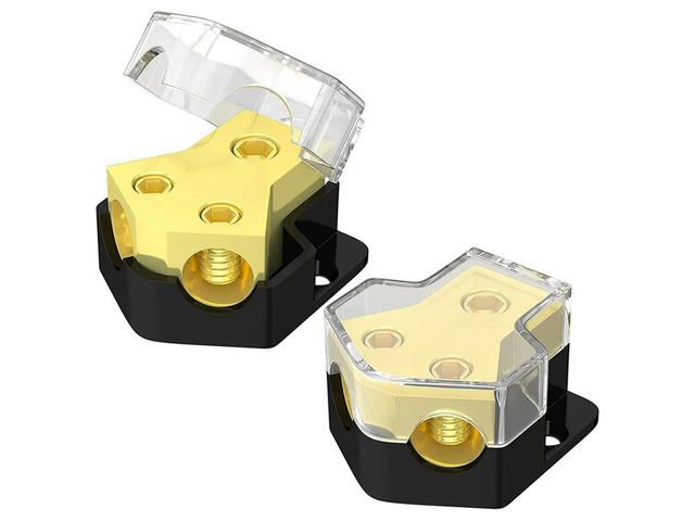 NNR-12V Power Distribution Block Car Audio Splitter 2 Way 0/2/4 Gauge in 4/6/8 Gauge Out Ground Distribution Block Amp