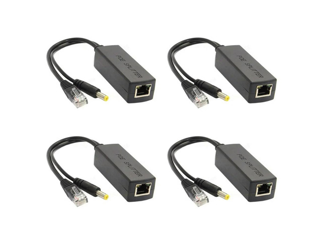 4X Gigabit Mini Poe Splitter 10/100Mbps POE Splitter DC Output 12V Power Over Ethernet IEEE 802.3Af Black