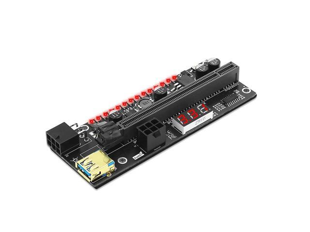 PCIE Riser 1X To 16X Graphic Extension Card With 3.3V Digital Meter Display And 3528 Colorful LED For BTC Mining