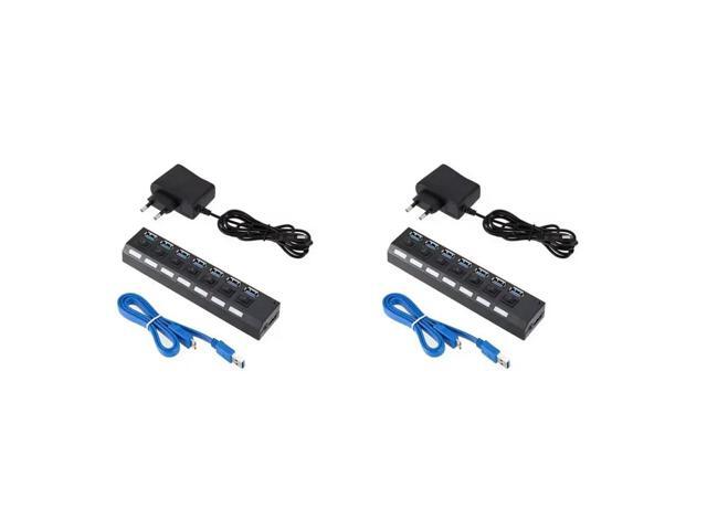 2X USB 3.0 Hub USB Hub USB Splitter Use Power Adapter 7 Port Multiple Expander 3.0 USB3 Hub With Switch For PC EU Plug