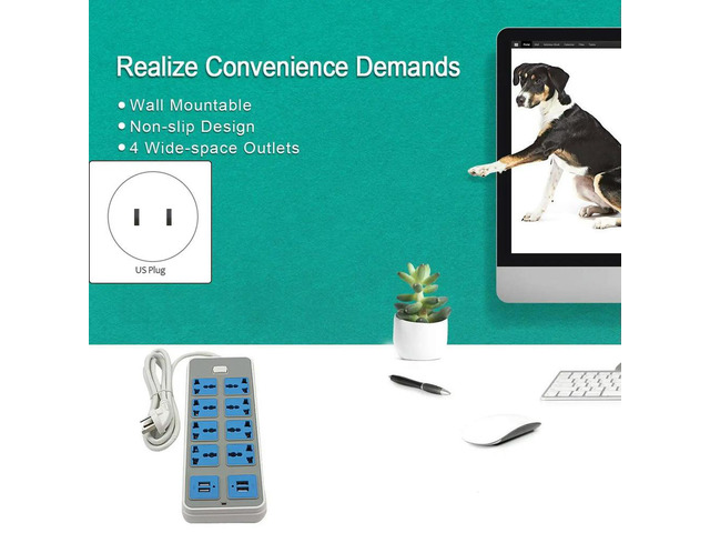 Power Strip Surge Protector With 4 USB And 8 Outlets Ports 6.5 Feet Extension Cord 3000W For Home Dorm