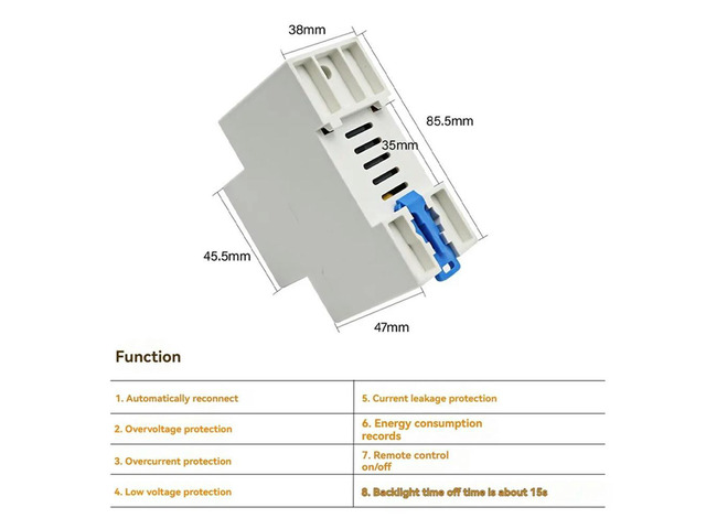 2P 63A TUYA Protector Relay Device Switch Breaker Earth Leakage Over Under Voltage Energy Power Kwh Meter