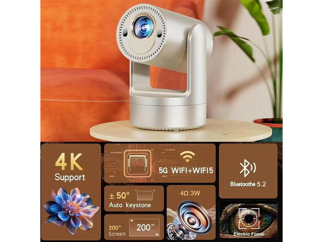 Projector Auto & Electric Focus For Home Office Games Silver EU Plug