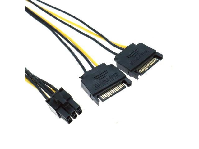20cm 15pin SATA Power To 6pin PCI Express Adapter Cable For Video Card Dual 15-pin SATA Power Female 6-pin PCIe Power Male