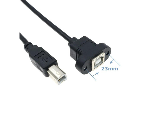30cm Model USB 2.0 Type B Male to Type B Female Printer Extension Cable with Panel Mount 23mm Hole Pitch Screw Holes