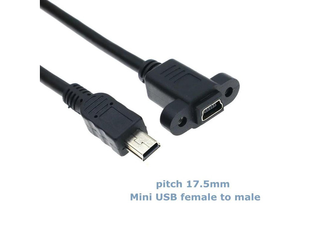 25cm Mini USB 2.0 Male to Mini 5Pin Female Extension Cable Pitch 17.5mm With Screw Panel Mounting Hole for T-mount Car Adapter