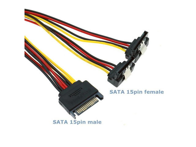 0.2M 90 Degree SATA 15-pin Male to 2 x 15P Female Y-Distributor Adapter With Buckle Computer Case Power Cord