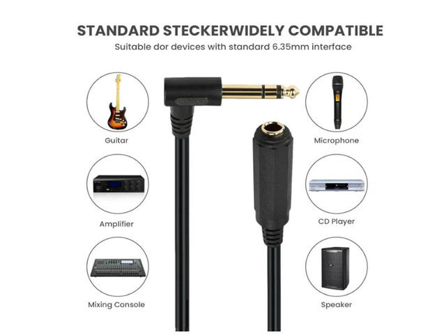 0.5mRight Angle 6.35 Male to Female Cable, 1/4 Stereo TRS Headphone Extension Cord for Guitar AMP Synths Amplifier Speaker Piano