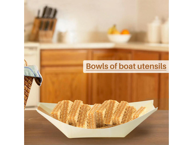 50x finger food - bowls, 'boat' biodegradable wood 11 cm x 6.5 cm