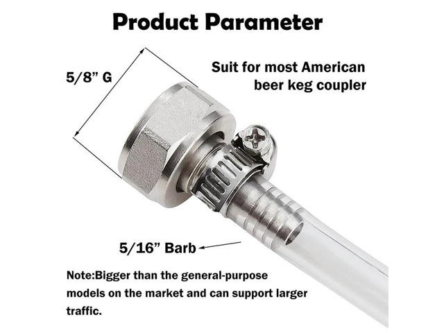 2PCS Stainless Steel Beer Keg Coupler Fitting,Beer Line Connector Kit,Hex Nut 5/8 Inch G Thread x 5/16 Inch Barb