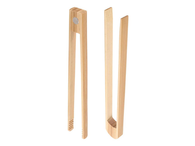2 Pieces Magnetic Bamboo Toaster Tongs 8.7 Inch Wooden Kitchen Toast Tongs for Cooking, Natural Bamboo Kitchen Utensils