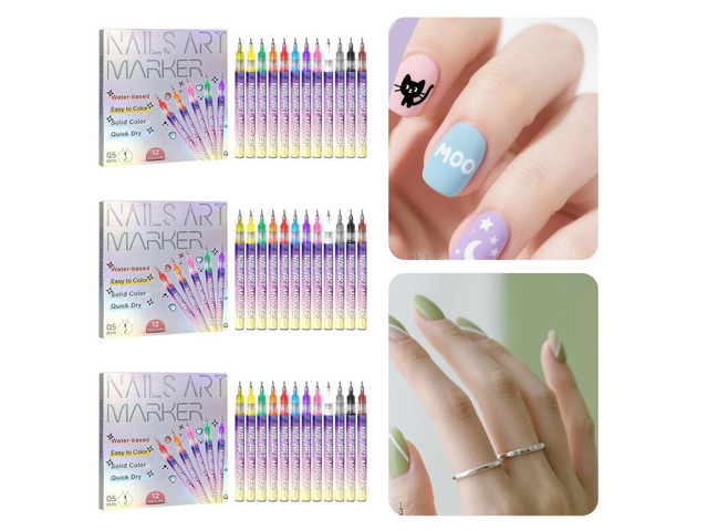 12 Colors 0.5mm Nail Art Pens Set DIY Quick Dry Graffiti Dotting Point Liner Pens for Drawing Painting DIY Nail Art