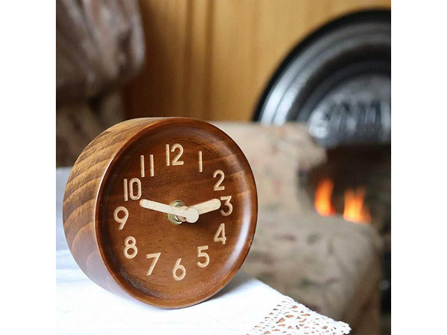 Wooden Desk & Table Analog Clock Made Of Genuine Pine(Dark)-Operated With Precise Silent Sweep Mechanism
