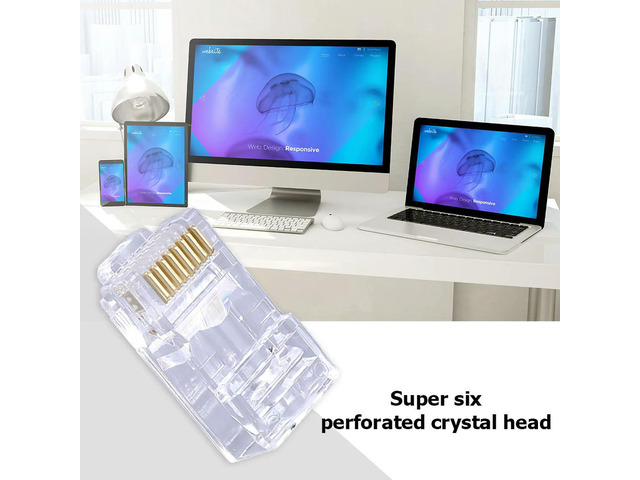 100x 8P8C UTP RJ45 Cat6 Socket Gold Plated Gigabit Bulk Ethernet Crimp Connectors Network Ethernet Cable Modular Plug