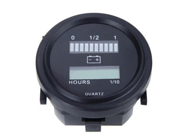 12V/24V/36V/48V/72V LED Digital Status Charge Indicator with Hour Meter Gauge Black