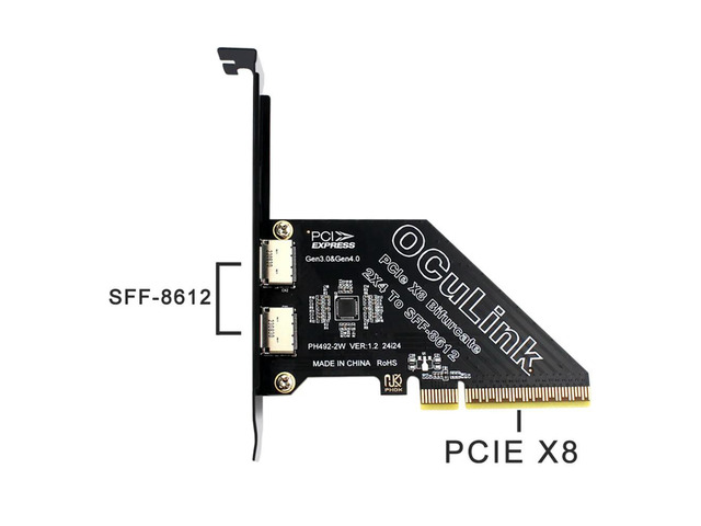 PCIeX8 To 2 Port Oculink SFF 8611 8612 Expansion Adapter Convert Card PCIE External Oculink Adapter for Os // Linux