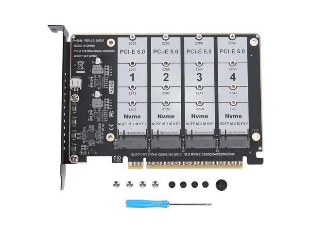 PCIE Express 5.0 Gen5 Gen4 X16 Adapter Bifurcation Card To 4X NVME M.2 NGFF SSD Adapter Card Hard Drive Converter