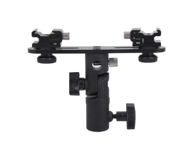 Flash Bracket 2 Hotshoes Umbrella Holder Swivel Light Stand for Speedlight