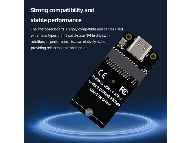 M.2 To Type C Riser Board USB3.2 Gen2x2 NVME Conversion Board 20Gbps Adapter Board ASM2364 for SSD 2230/42/60/80 Dropship