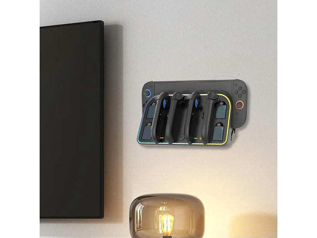 Wall Mount Charger Stand Station for Nintendo for Switch 2 for Joycon Controller 7 Modes RGB Light Charges Up To 4 Controllers