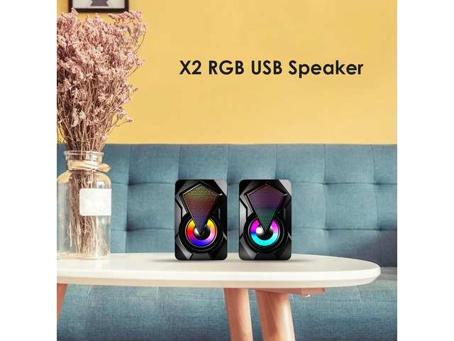 X2 Stereo Sound Surround Loudspeaker Computer Speakers USB Powered Subwoofer with RGB Light for Desktop Laptop PC