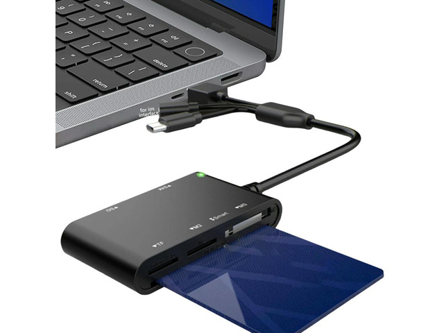 7 in 1 SIM Card Adapter with Lightnings/USB-C/USB-A Port Memory Card Reader Plug and Play for's IPads MacOS Laptop