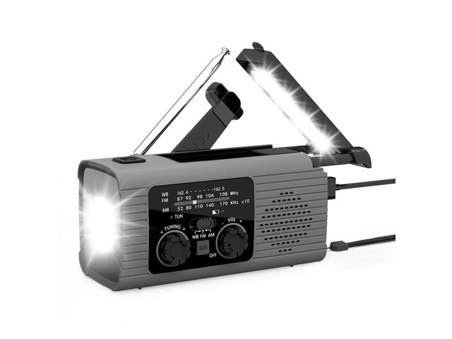 2000mAh Emergency Hand Crank Radio Solar Radio AM FM Weather Radio with LED Flashlight SOS Alarm for Indoor Outdoor Emergencies