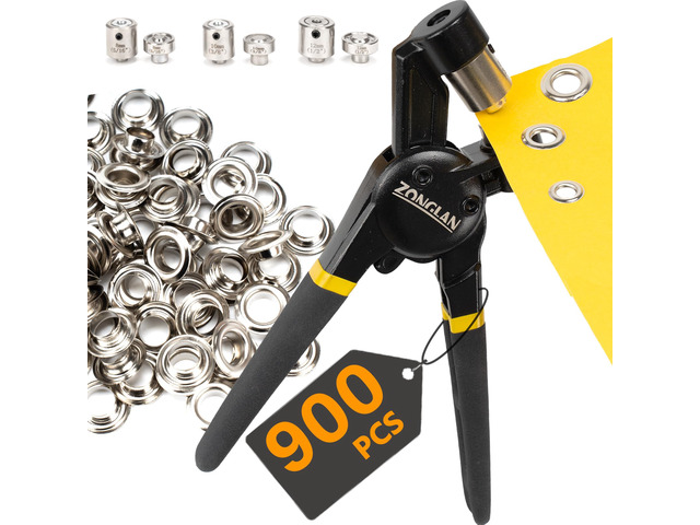 Heavy Duty Grommet Tool Kit of 1/2' 5/16' and 3/8',Multi Size Handheld Eyelet Tool Plier Rivet Press with 900 pcs Silver Grommets for Tarp Leather...