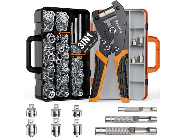 3-Size Grommet Tool Kit - 1/2' 1/4' 3/8' Hole Punch & Eyelet Setting Tool with 300Pcs Grommets Handheld Eyelet Plier for Tarps, Tents, Canvas,...