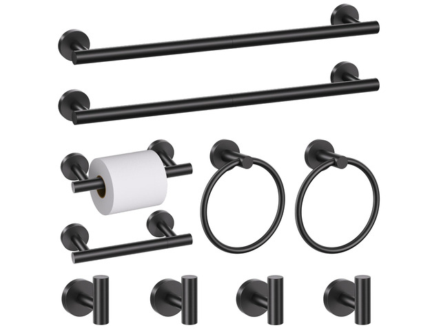 10 Pieces Matte Black Bathroom Hardware Accessories Towel Bar Set Black Towle Racks for Bathroom Wall Mounted Stainless Steel Toilet Paper Holder...